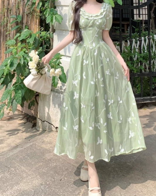 Fresh Chiffon Applique Prom Gown Soft Green Women's Corset Maxi Birthday Dress Casual Dress RS2933