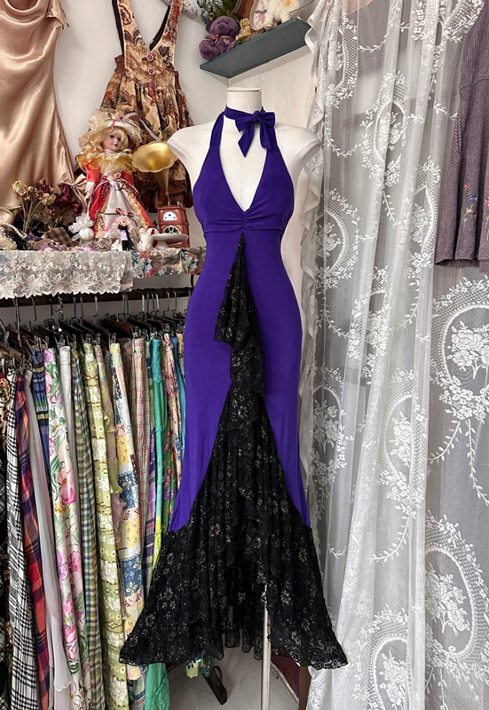 Purple halter-neck, fitted waist, bodycon fishtail sexy long dress, prom dress R6346