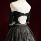 Black tube top waist slim backless design lace skirt design puffy skirt homecoming dress R4934