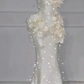 Apricot Strapless Waist-Cinched 3D Floral Appliqué Bodycon Mermaid Ball Gown, Bridal Gown R7145