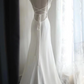 White halter-neck, fitted waist, backless, sexy long ball gown R6747