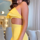 Yellow halter neck waist backless sexy hip skirt homecoming dress R5596