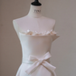 White satin tube top floral design waist slim A-line maxi bridal gown R5713