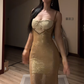 Gold halter-neck fitted waist slim sexy hip-hugging elegant ball gown R8070