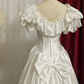White Vintage Court-Style Satin Waist-Cinched Slim-Fit Floor-Length Ball Gown, Bridal Gown R7352