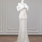 White, sparkling, off-the-shoulder, fitted, bodycon long ball gown/bridal dress R8267