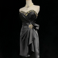 Black tube top diamond waist design sense slimming short dress homecoming dress R4894
