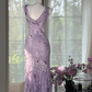 Light purple halter neck, fitted waist, bodycon long ball gown R7622