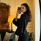 Black long-sleeved, fitted, bodycon, sexy long ball gown R8599