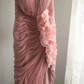 Pink strapless, fitted waist, sexy pleated long ball gown R6707