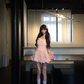 Pink suspender waist slim fit flower bud skirt short skirt homecoming dress R5094