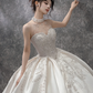 White halterneck sequined waist slim fit puffy skirt long bridal dress R5793