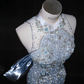 Light blue sequined sleeveless waist slim hip sexy skirt, prom dress R5672