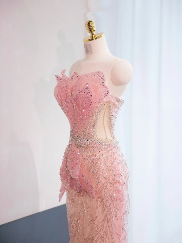 Light pink strapless fitted long ball gown, bridal dress R8963