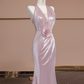 Light pink halter neck, fitted waist, bodycon long sexy ball gown R8354