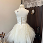 White satin tube top waist slim irregular tulle skirt short skirt homecoming dress R4285