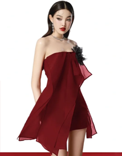 Red tube top slim waist hip skirt homecoming dress R4487