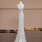 Silver sequined strapless fitted long ball gown, bridal dress R8387