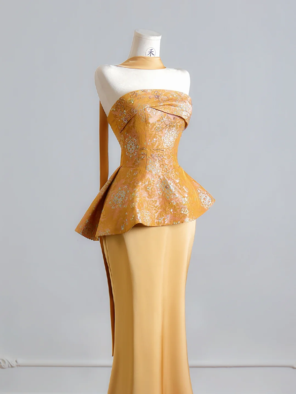 Gold strapless fitted top and bodycon skirt set, a sexy ball gown/bridal dress R8133