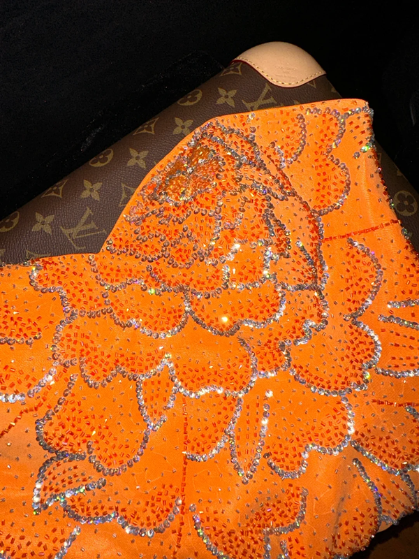 Orange strapless, fitted, mermaid-style long ball gown, sexy and ethereal R6946