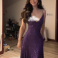 Purple halter-neck fitted long sexy ball gown R7546