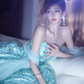 Light blue strapless, fitted waist, backless, sexy, long ball gown with a flared skirt R7066