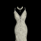 White halter-neck lace fitted bodycon long ball gown R6667