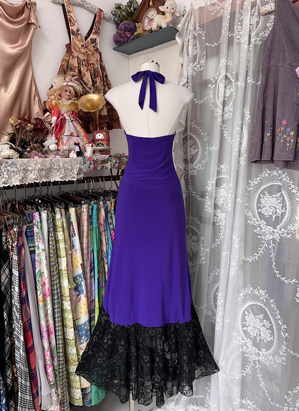 Purple halter-neck, fitted waist, bodycon fishtail sexy long dress, prom dress R6346