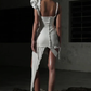 White suspender design, slim waist, irregular skirt, elegant short skirt, homecoming dress R4607