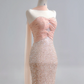Light pink strapless, fitted waist, bodycon, sexy long ball gown R8183