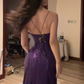 Purple halter-neck fitted long sexy ball gown R7546
