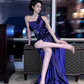 Purple One-Shoulder Waist-Cinched Fitted High-Slit Floor-Length Sexy Prom Dress R7106
