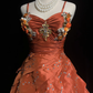 Orange halter top waist slim fit A-line princess skirt homecoming dress R4975