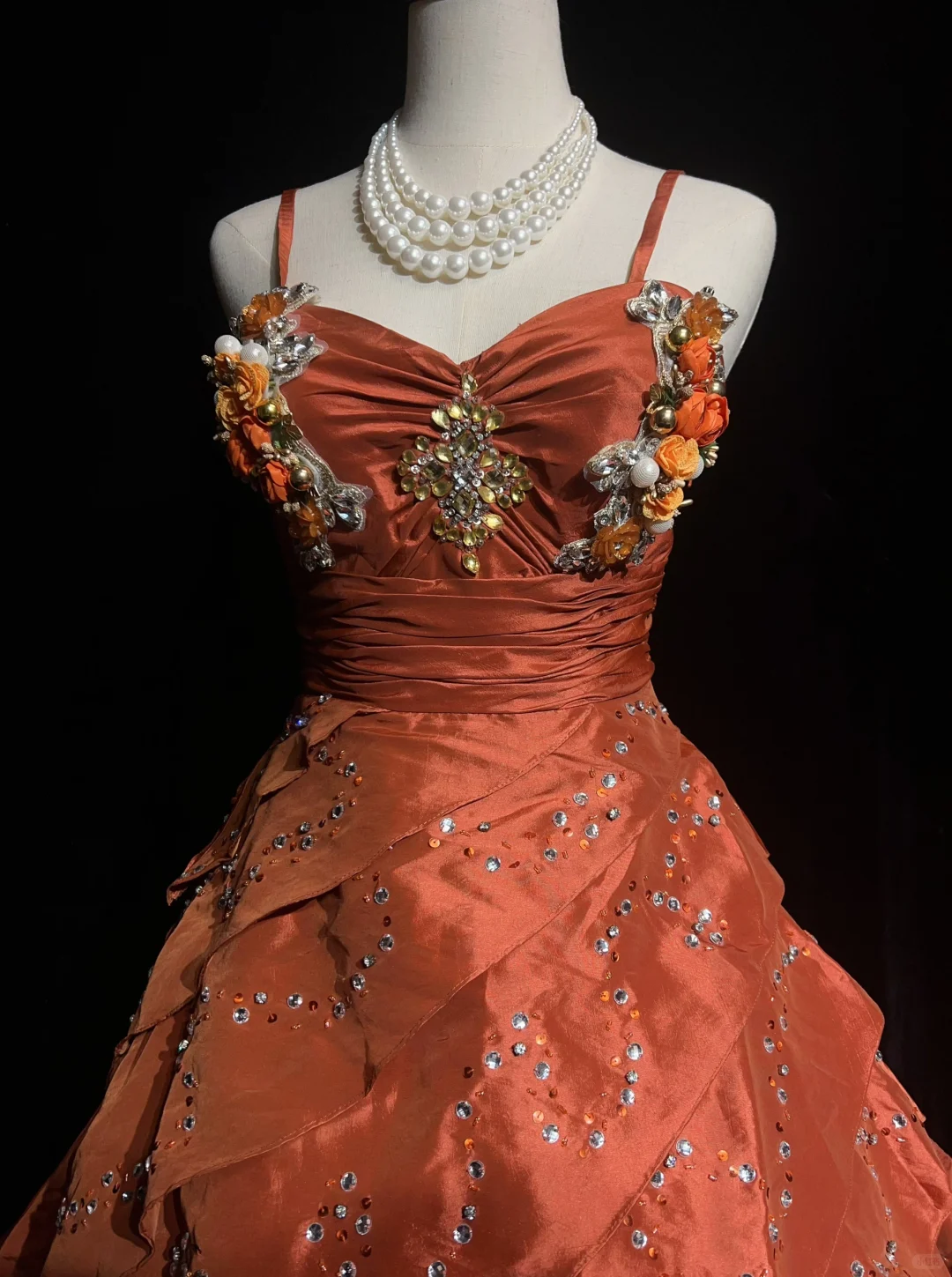 Orange halter top waist slim fit A-line princess skirt homecoming dress R4975