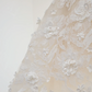 Nude pink lining, white lace strapless bodice, fitted waist, full skirt, long ball gown/bridal dress R8538