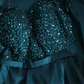 Dark green sequined halter-neck fitted long ball gown R6786