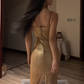 Gold halter-neck fitted waist slim sexy hip-hugging elegant ball gown R8070