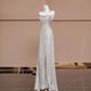Silver sequined strapless fitted long ball gown, bridal dress R8387