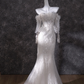 White diamond one-shoulder slim waist hip fishtail dress bridal gown R5830