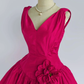 Rose red sleeveless slim waist A-line long skirt homecoming dress R4204