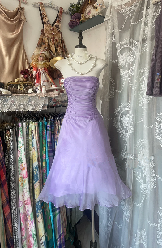 Purple strapless fitted midi dress, ball gown R6267