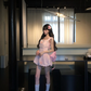 Pink suspender waist slim fit flower bud skirt short skirt homecoming dress R5094
