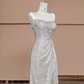 Silver sequined strapless fitted long ball gown, bridal dress R8387