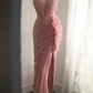 Pink strapless, fitted waist, sexy pleated long ball gown R6707