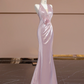 Light pink halter neck, fitted waist, bodycon long sexy ball gown R8354