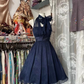 Navy Blue Halter Neck Waist-Cinched Full Skirt Ball Gown R7425