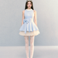 Blue sleeveless slim waist A-line short skirt homecoming dress R5415