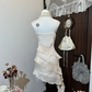 Light pink suspender satin ruffle design waist slim irregular skirt short skirt homecoming dress R4325