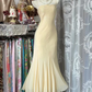 Light apricot halter-neck fitted waist bodycon long ball gown R7814