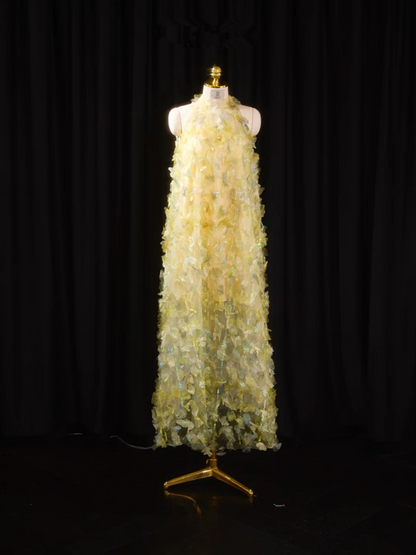 Light yellow sleeveless straight-cut long ball gown, bridal dress R8903